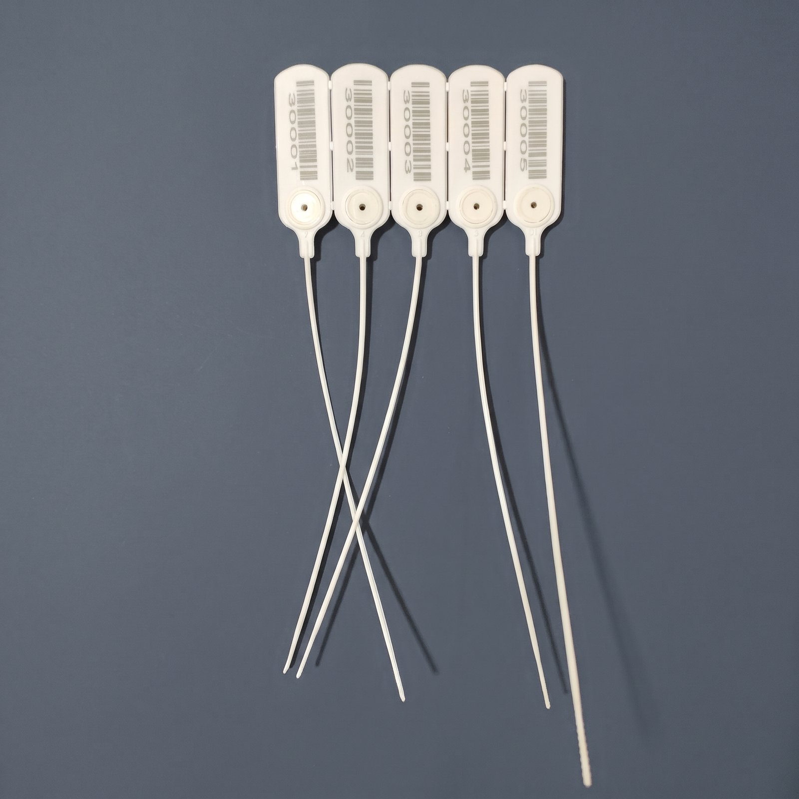 white serial barcode seal